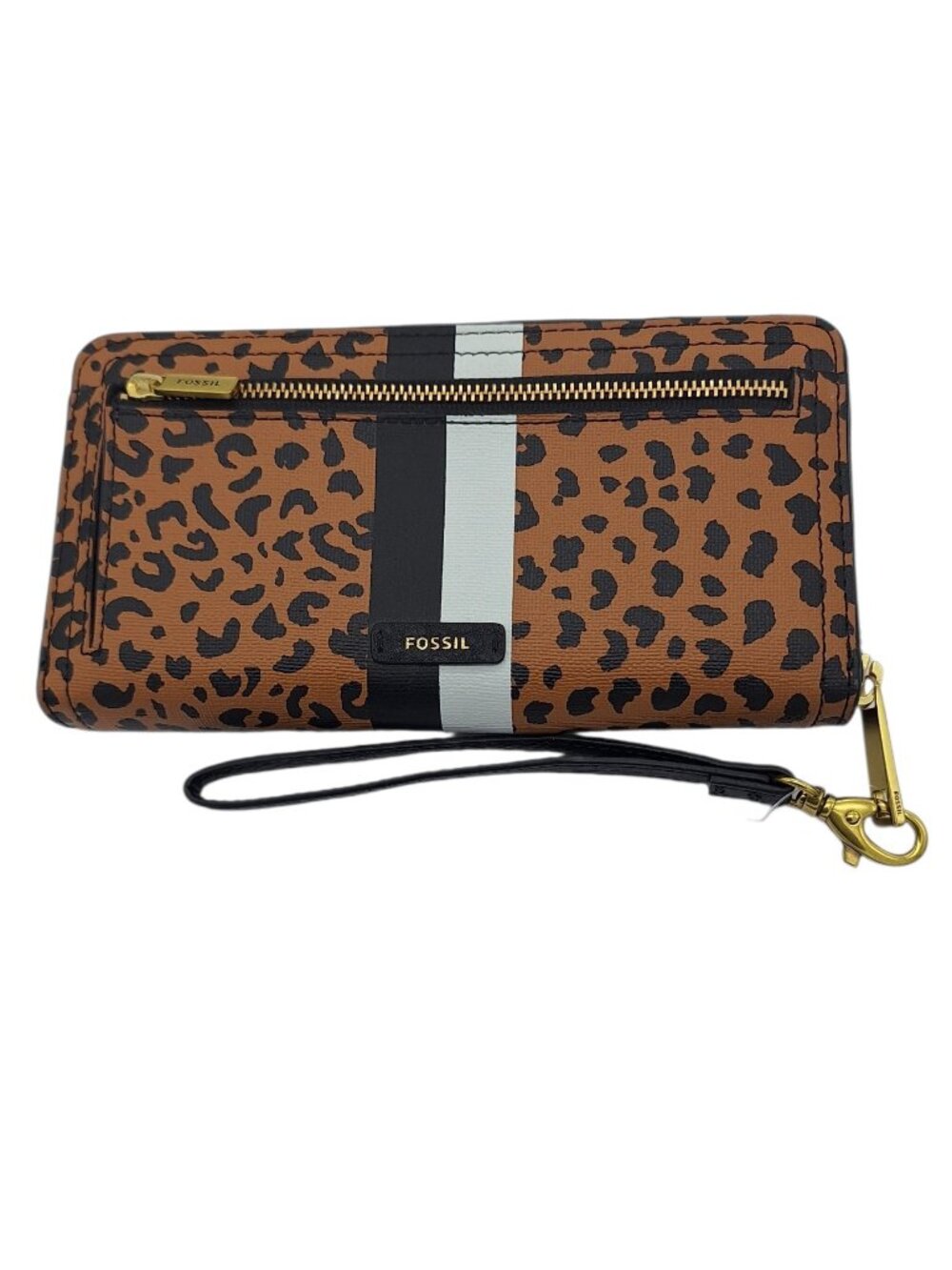 Fossil Logan Full Zip Around Leopard Print Wallet Clutch